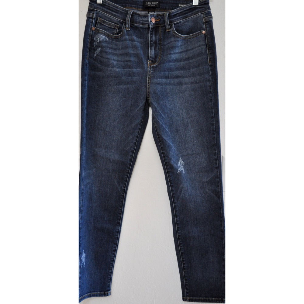 Judy Blue Relaxed Fit Dark Wash Distressed Skinny Jeans Size 9/29 Short